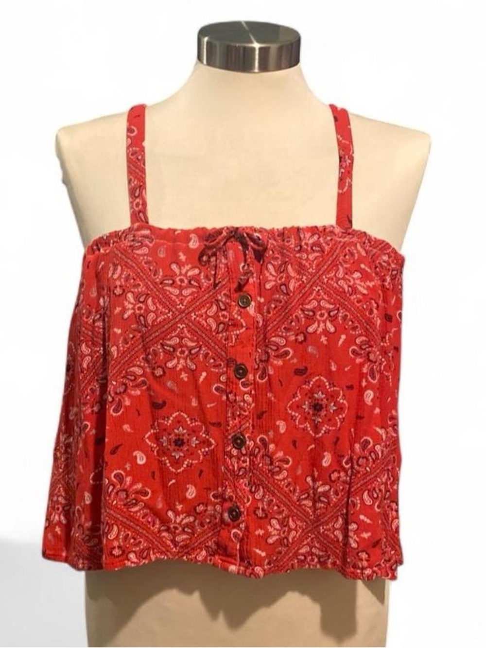 Red Paisley Button-Front Tank Top